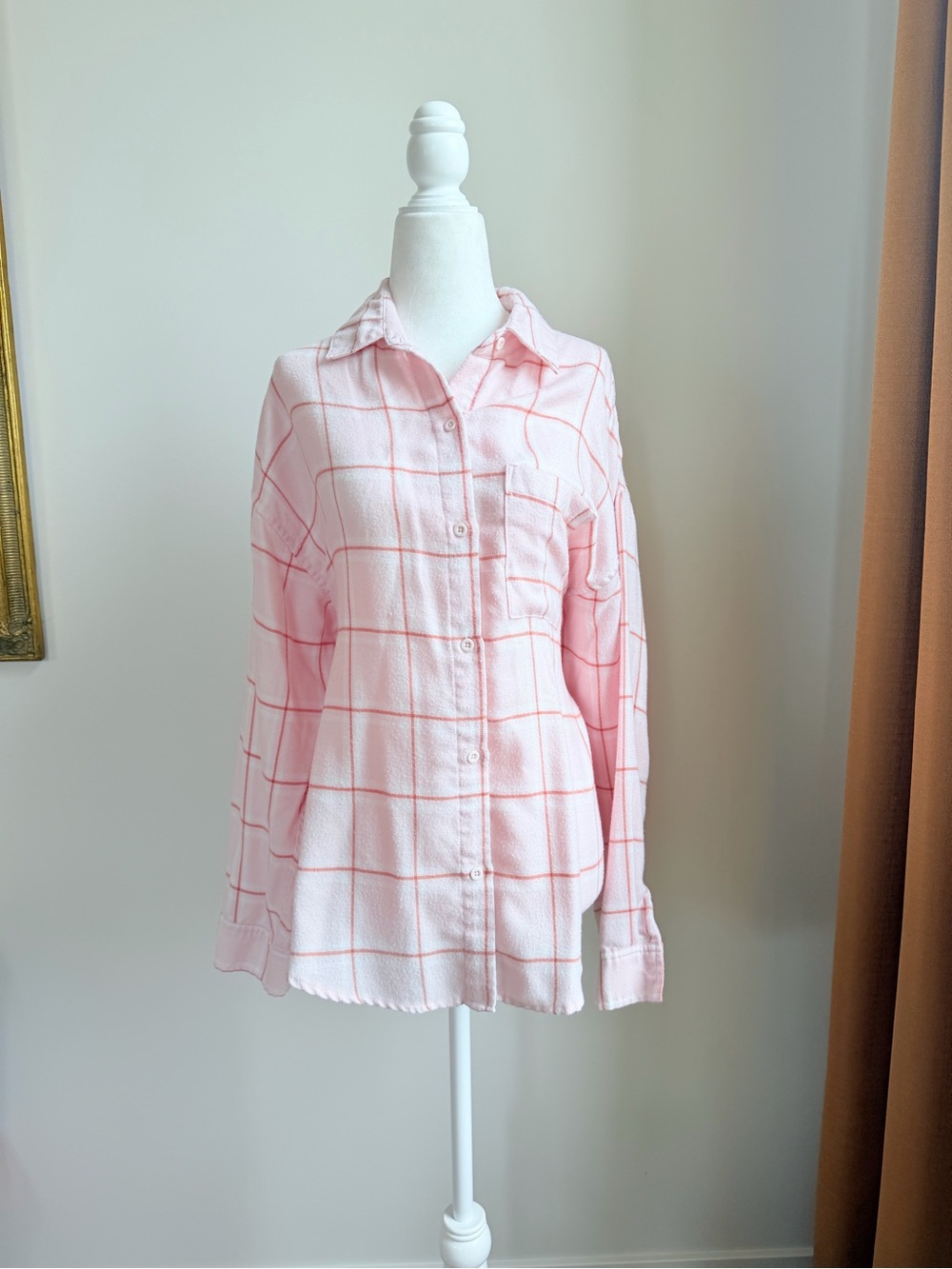 Light Pink Plaid Button-Up Shirt - Women's Top